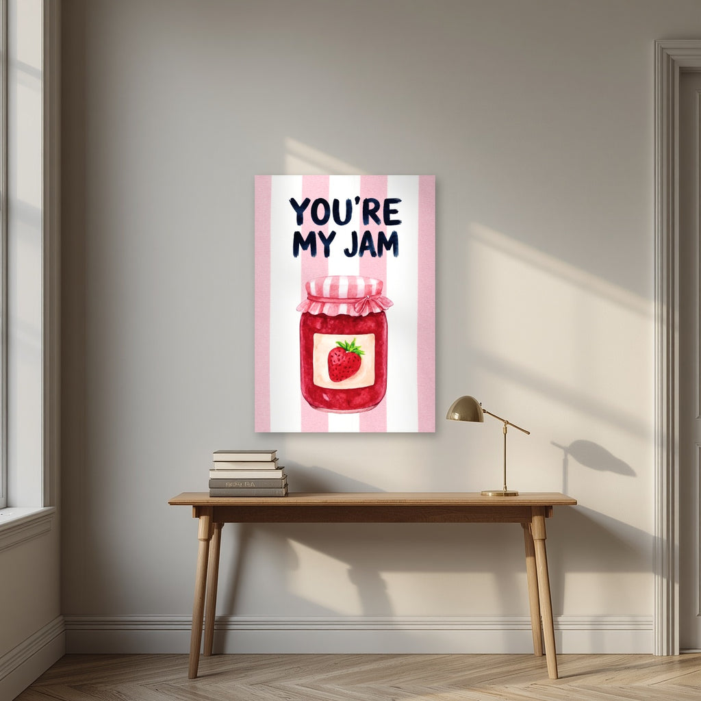 You're My Jam – Positano Pink as an unframed print, above an oak writing desk