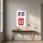 You're My Jam – Positano Pink as an unframed print, above an oak writing desk