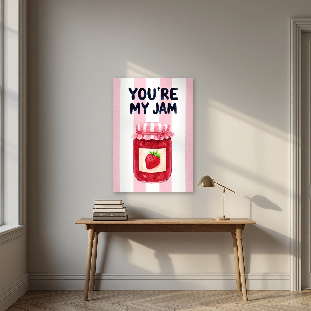 You're My Jam – Positano Pink as an unframed print, above an oak writing desk