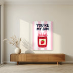You're My Jam – Positano Pink as an unframed print, above a walnut sideboard in a living room