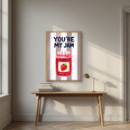 You're My Jam – Tuscan Taupe in an oak frame, above an oak writing desk