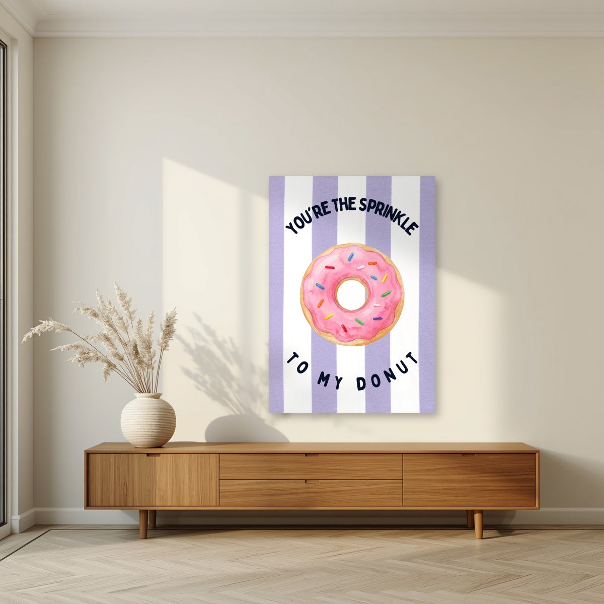 You're the Sprinkle to My Donut – Capri Violet as an unframed print, above a walnut sideboard in a living room